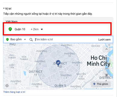 đối tượng vị trí địa lý bán kính quảng cáo facebook 