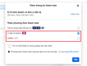 Thanh toán bằng MoMo hoặc VNPay