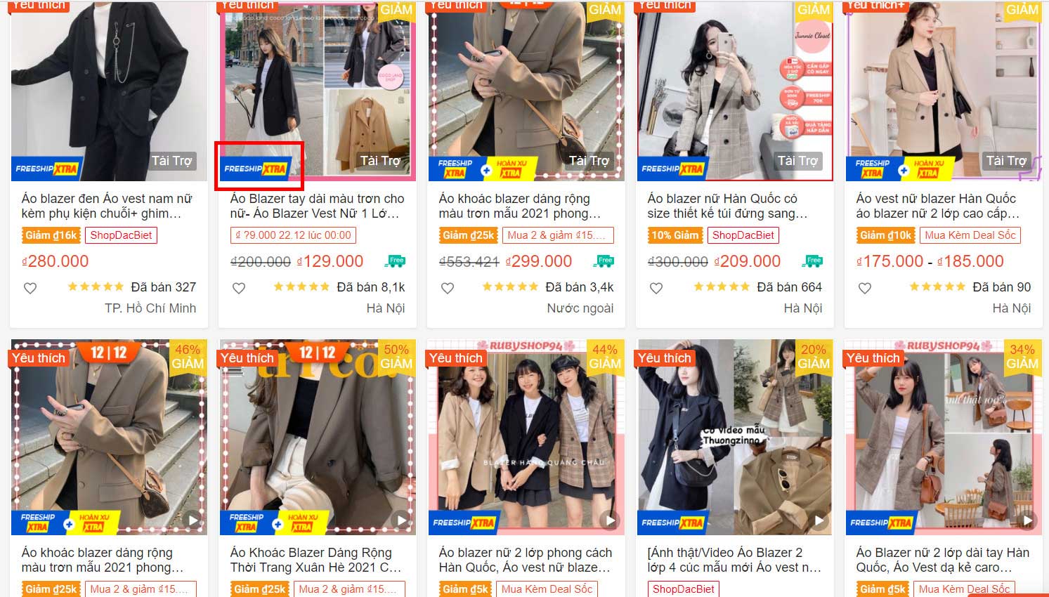 Sản phẩm được gắn nhãn Freeship Extra Shopee
