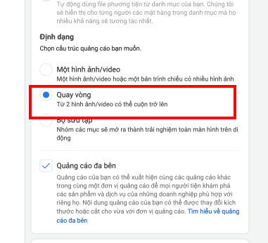 Bước 7: chọn quảng cáo quay vòng