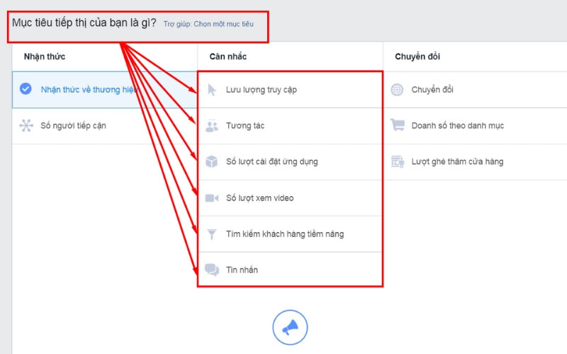 Chọn mục tiêu quảng cáo