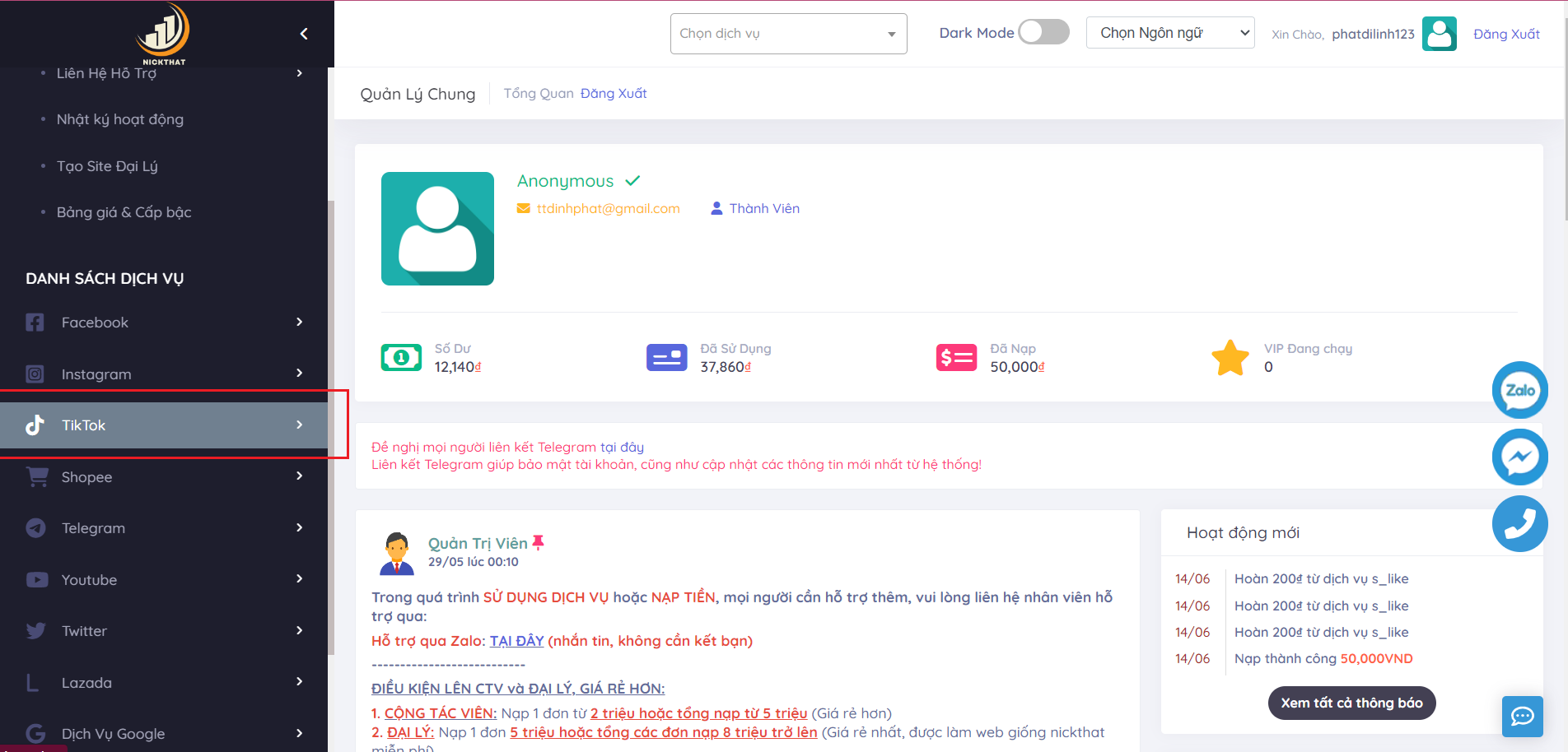 Cách tăng follow tiktok bằng nickthat.vn