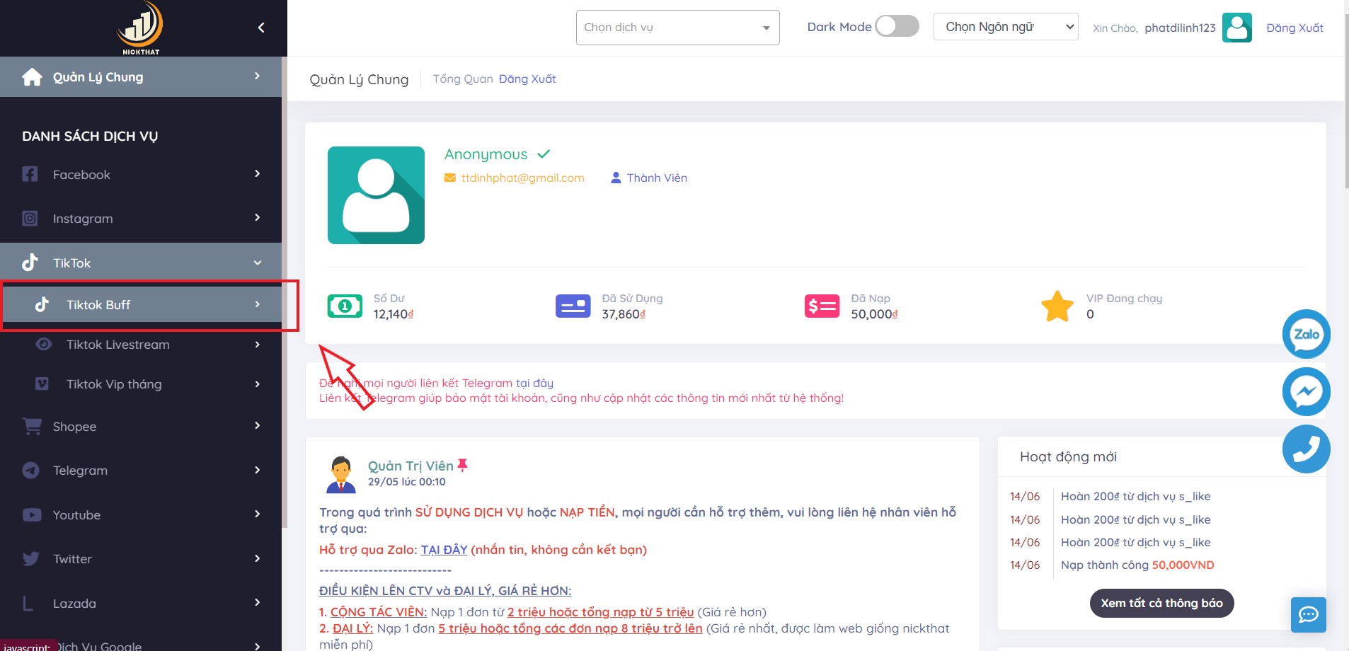 Cách tăng follow tiktok bằng nickthat.vn