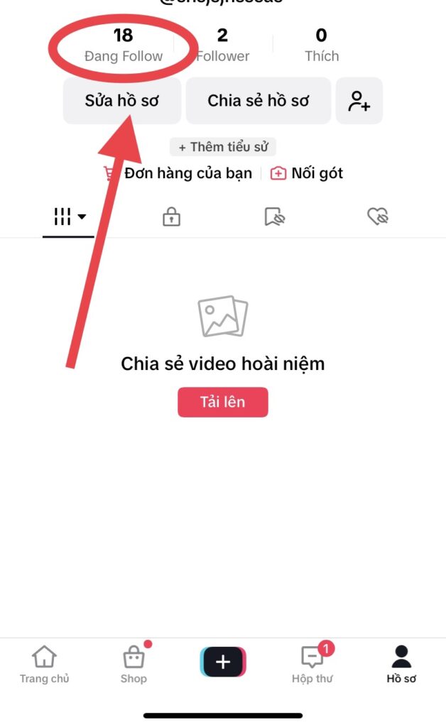 Chọn mục đang follow