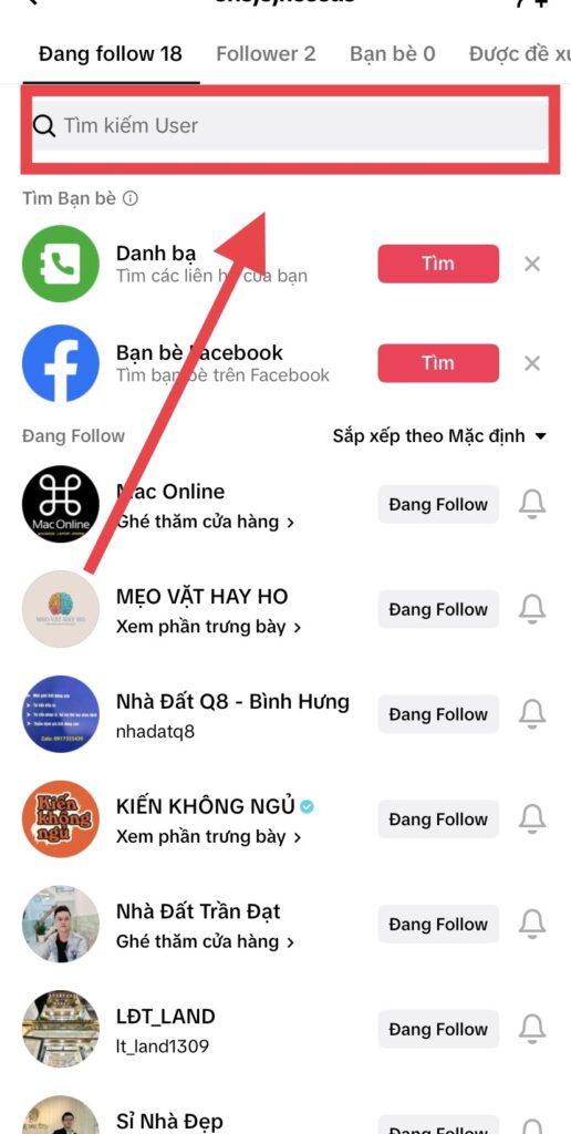 nhập tên vào ô tìm kiếm