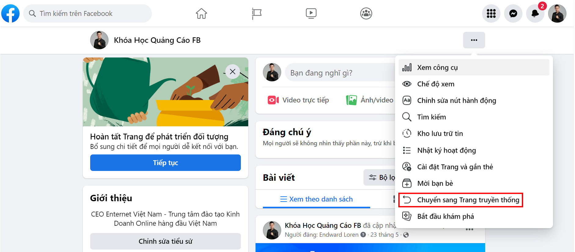 Cách chuyển page profile về page thường nhanh nhất