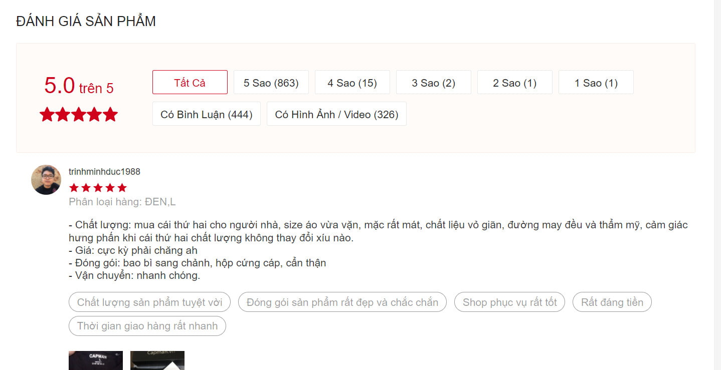 Lượt đánh giá trên Shopee