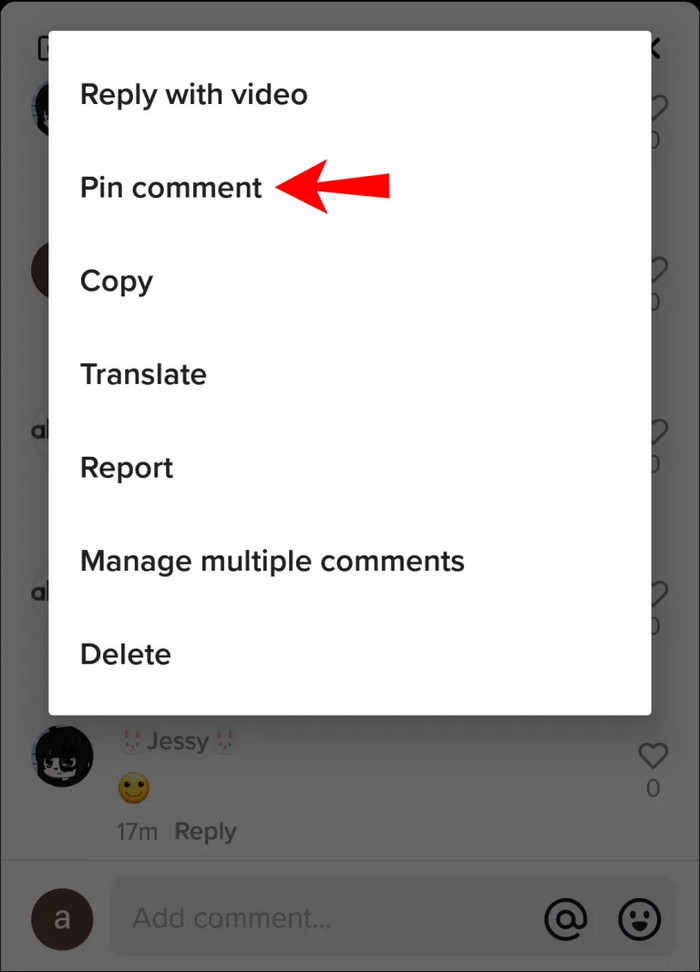 chọn danh mục ghim comment trên tiktok