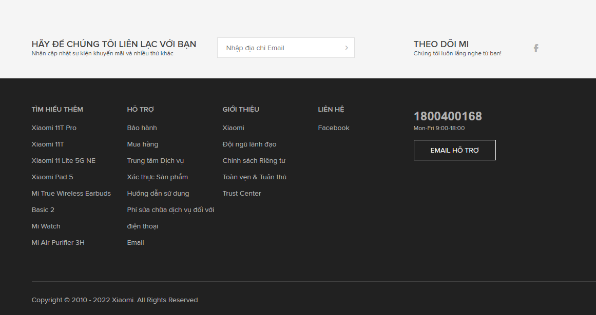 Phần thông tin liên hệ thường nằm ở cuối trang website