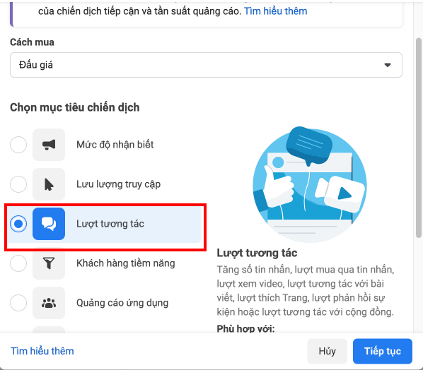 chọn lượt tương tác