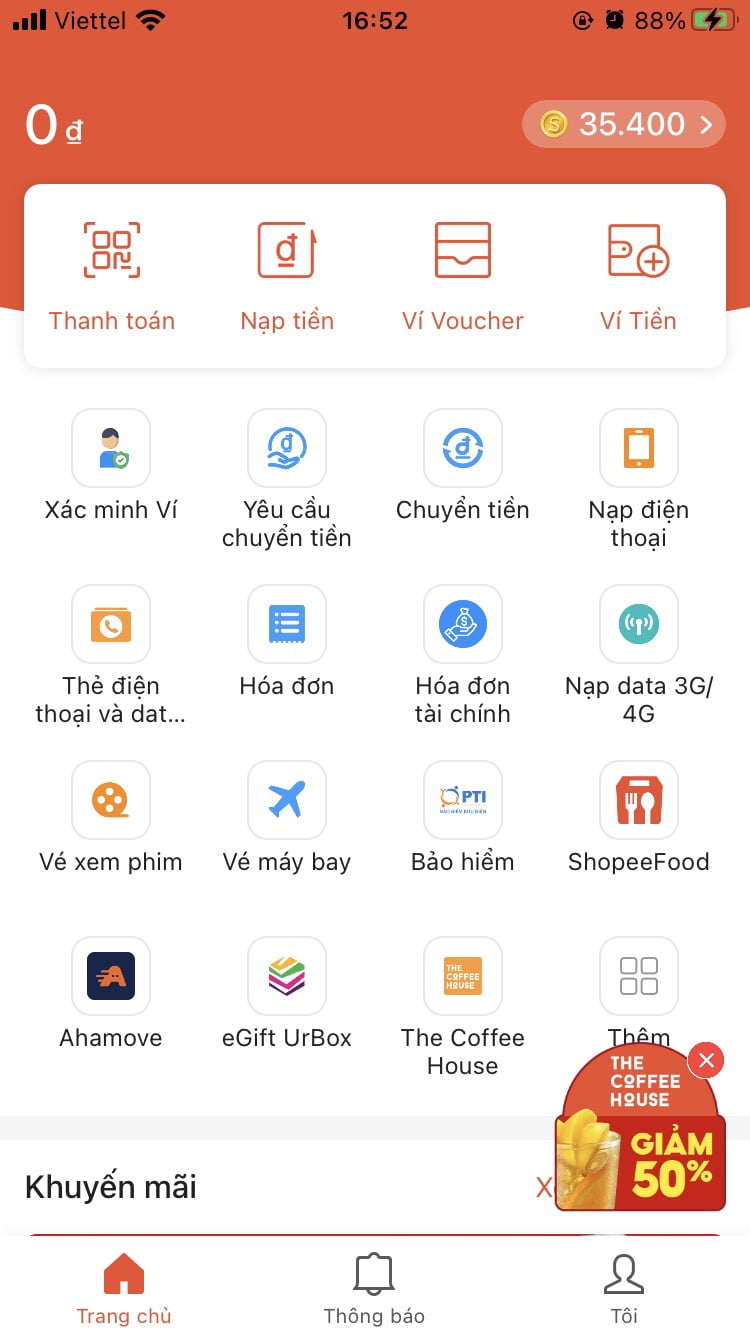 Giao diện khi liên kết thẻ ngân hàng và Shopee Pay thành công