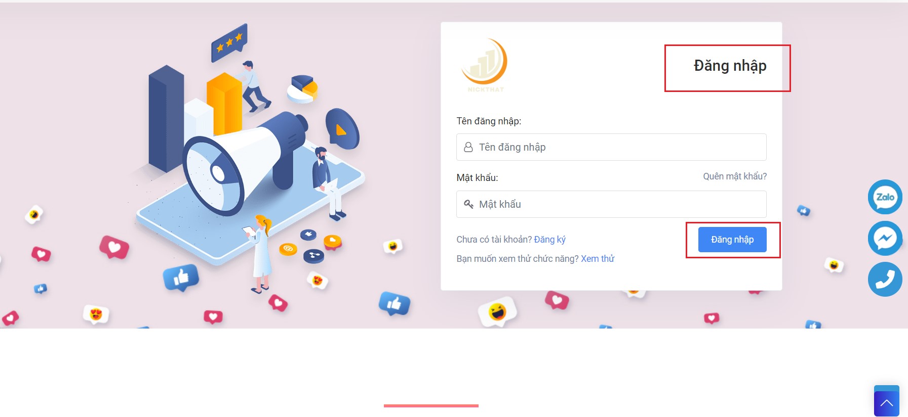 Đăng nhập tài khoản nickthat.vn