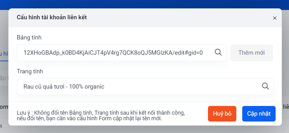 Điền thông tin form thu thập