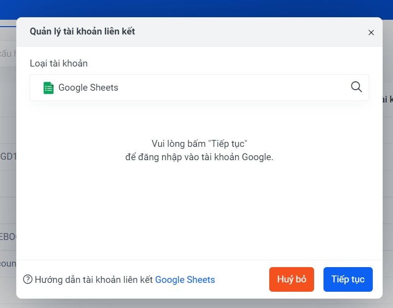 Chọn google sheets
