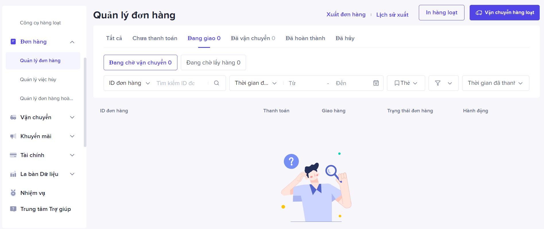 Giao diện quản lý đơn hàng Tik Tok Shop