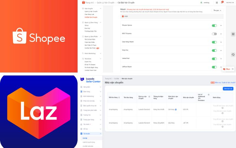 Cài đặt giao hàng khi kinh doanh online trên Shopee và Lazada