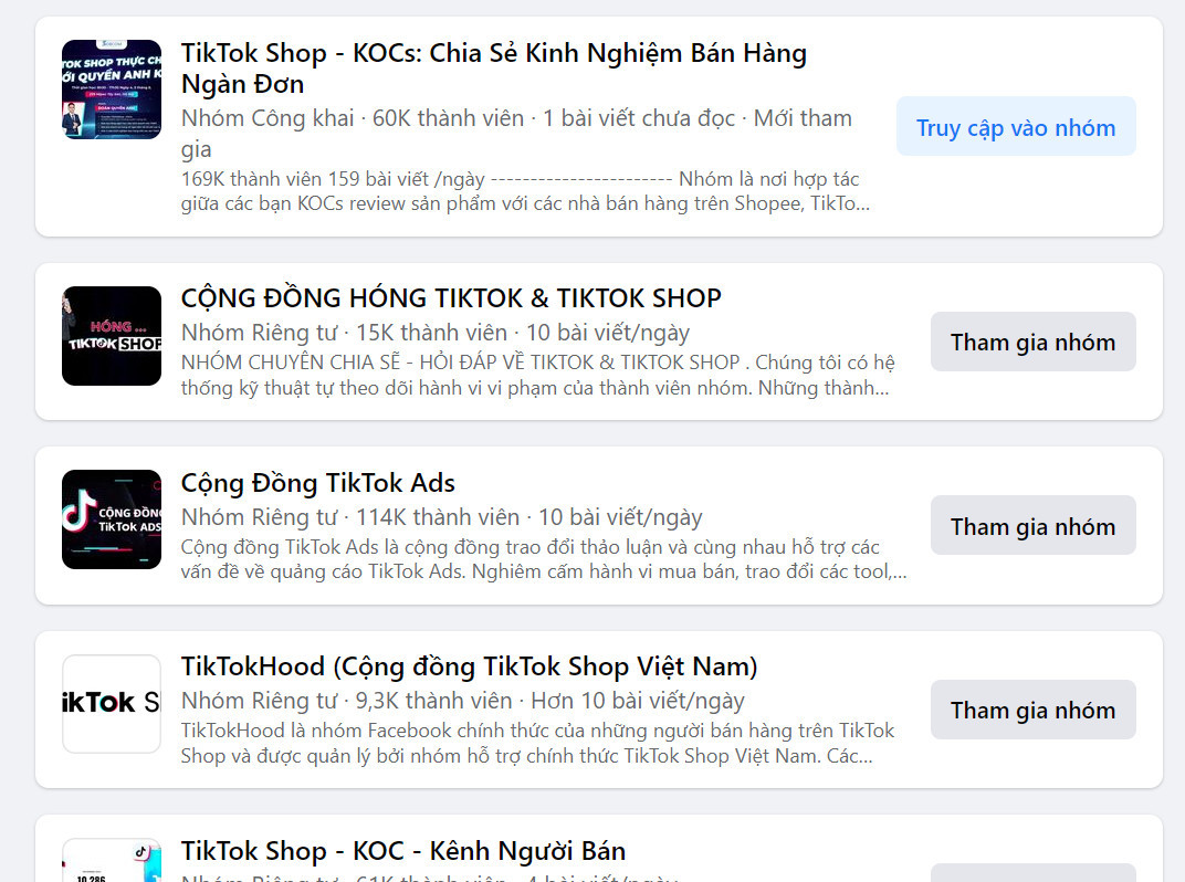 Nhóm chia sẻ kinh nghiệm về Tik Tok Shop
