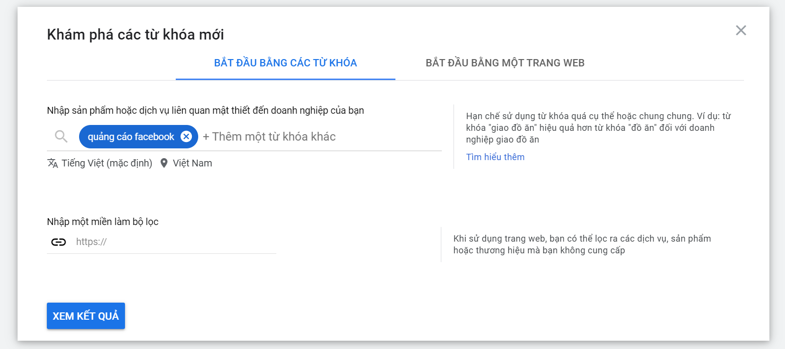 Nghiên cứu từ khóa với Keyword Planner
