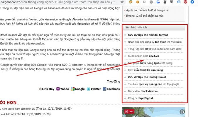 Xây dựng backlink - Side bar của báo