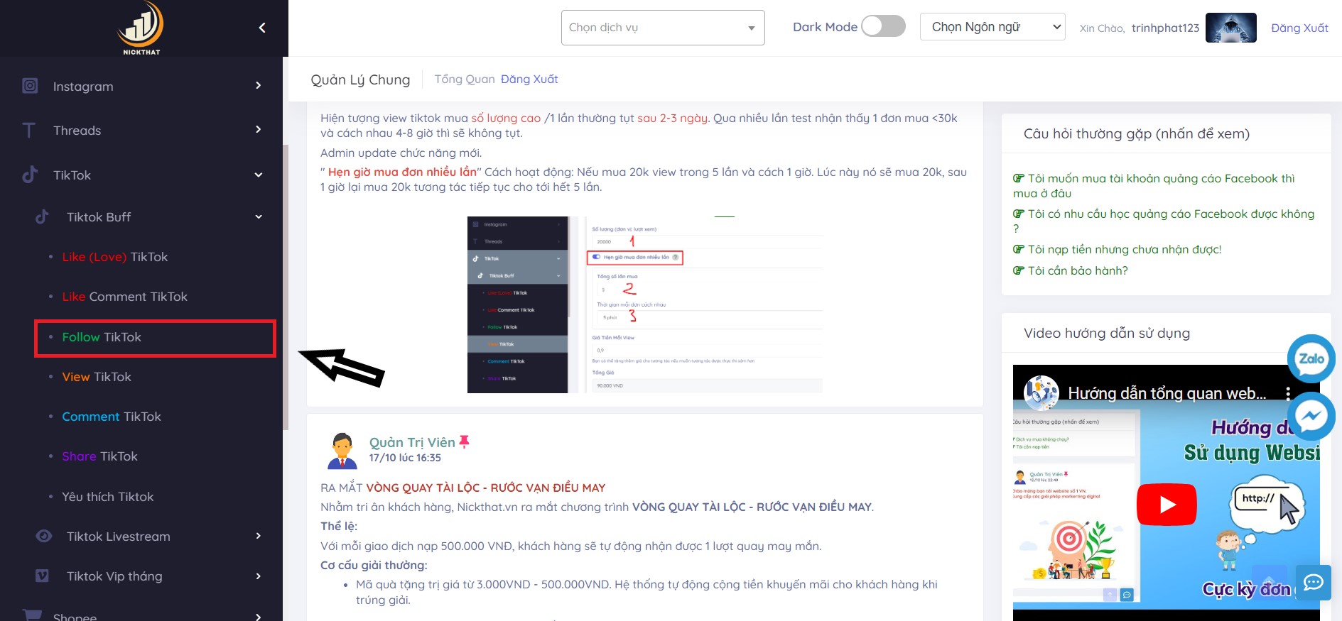 Cách hack follow TikTok bằng nickthat