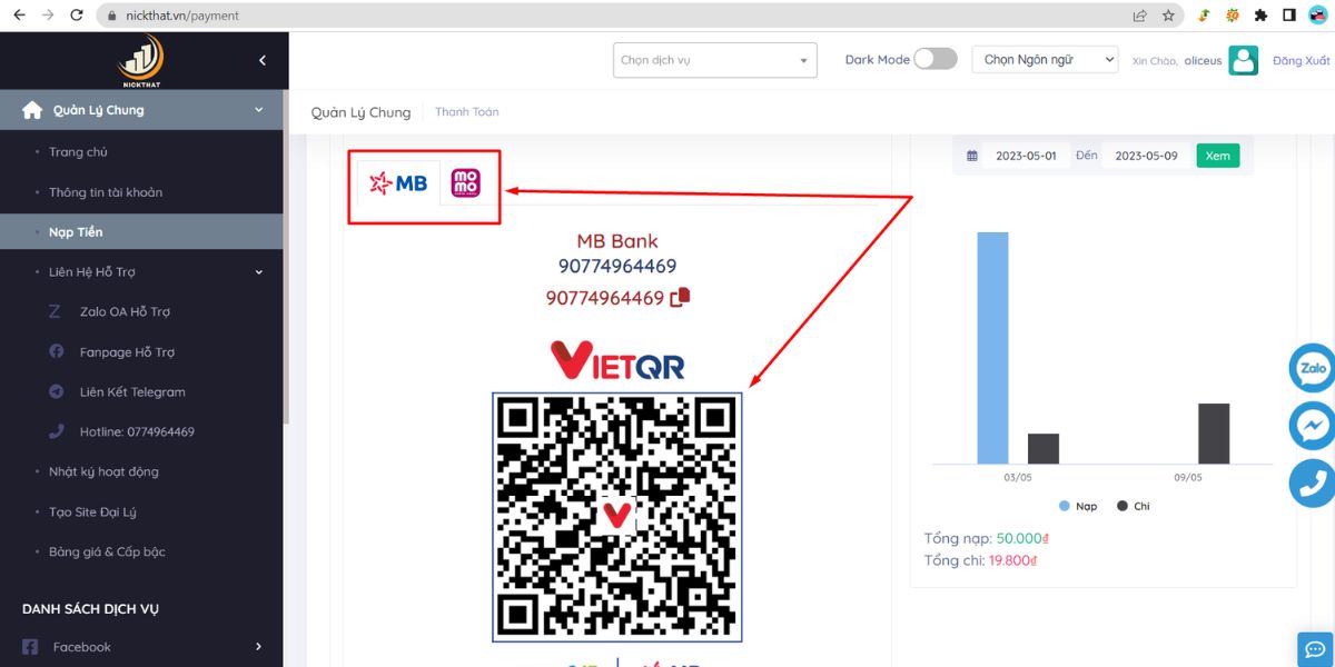 Nạp tiền vào tài khoản
