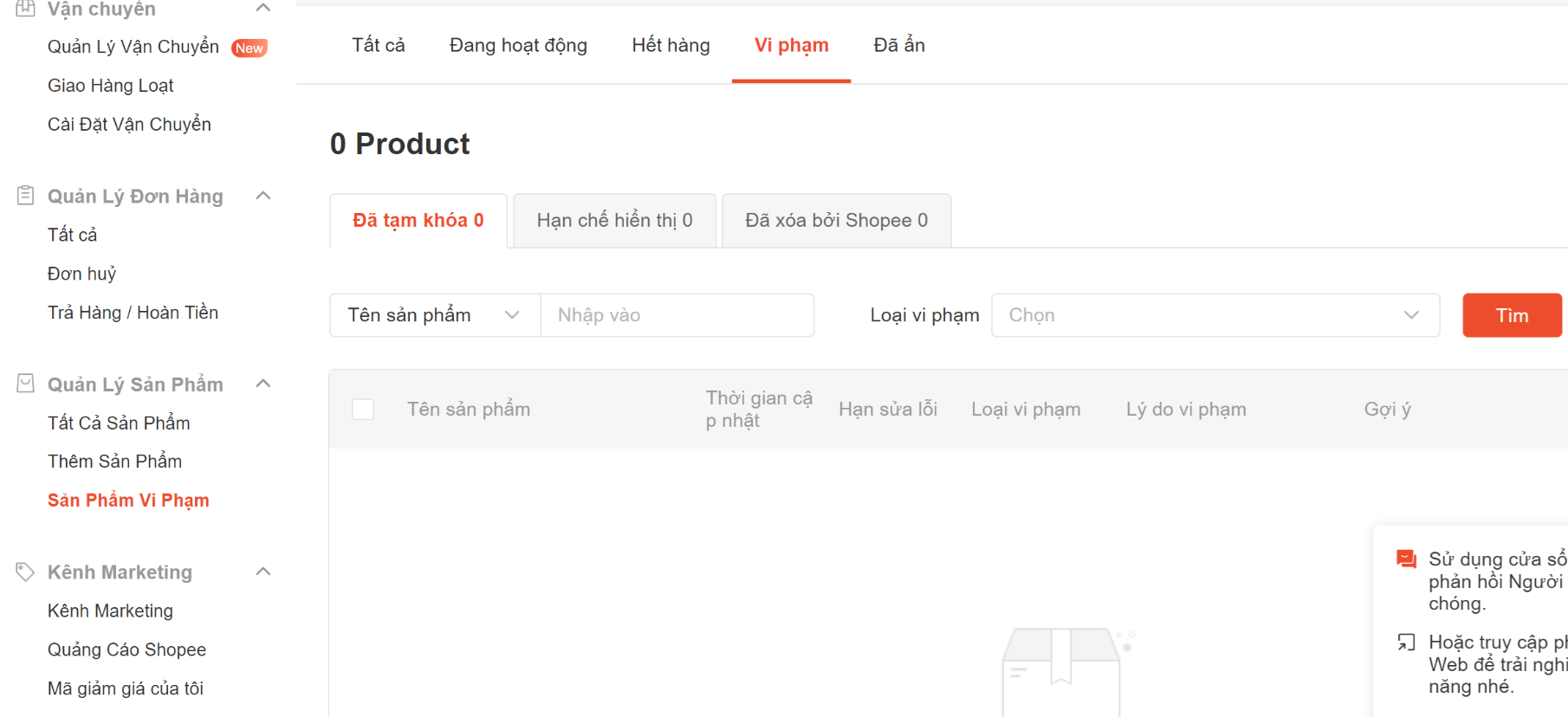 Sản phẩm bị khóa trên Shopee