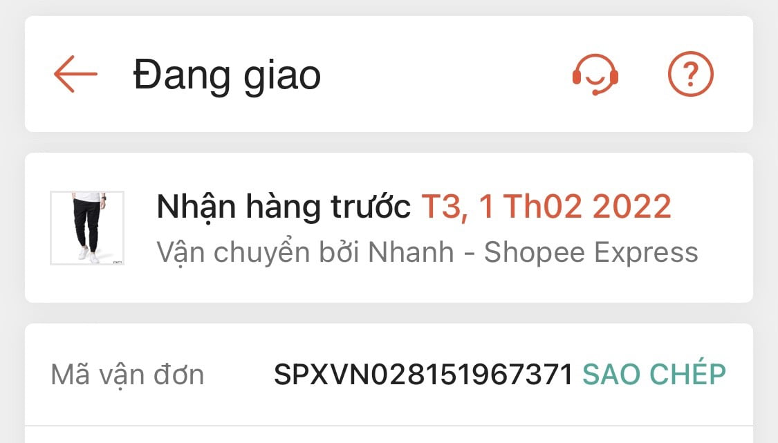 Sao chép mã vận đơn giao hàng của Shopee