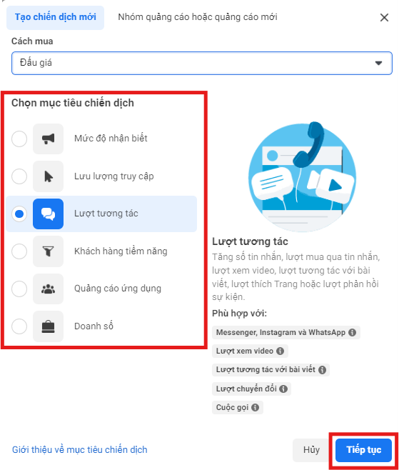 Chọn mục tiêu chiến dịch quảng cáo Facebook