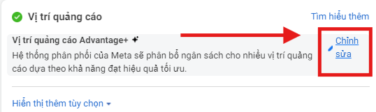 Chọn vị trí hiển thị quảng cáo Facebook