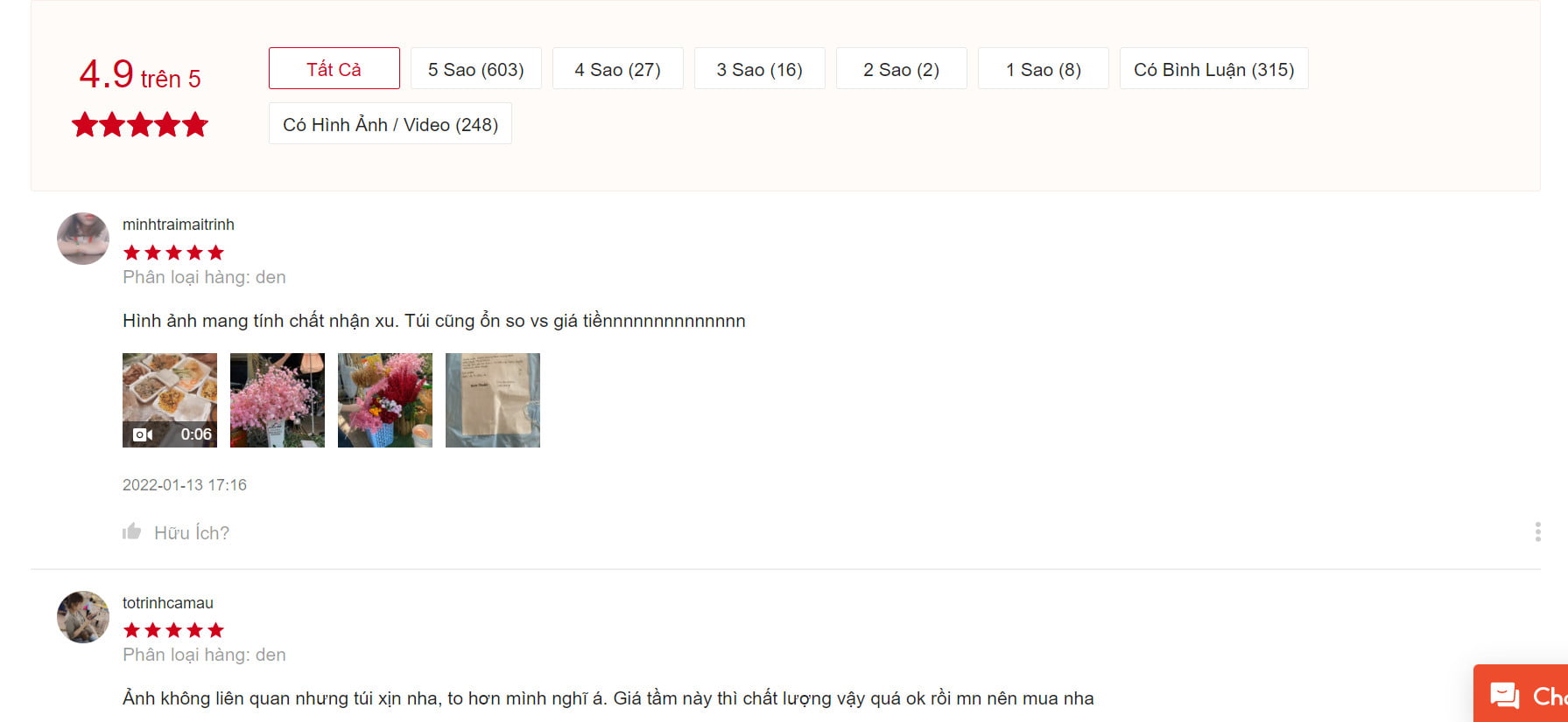 Đánh giá trên Shopee