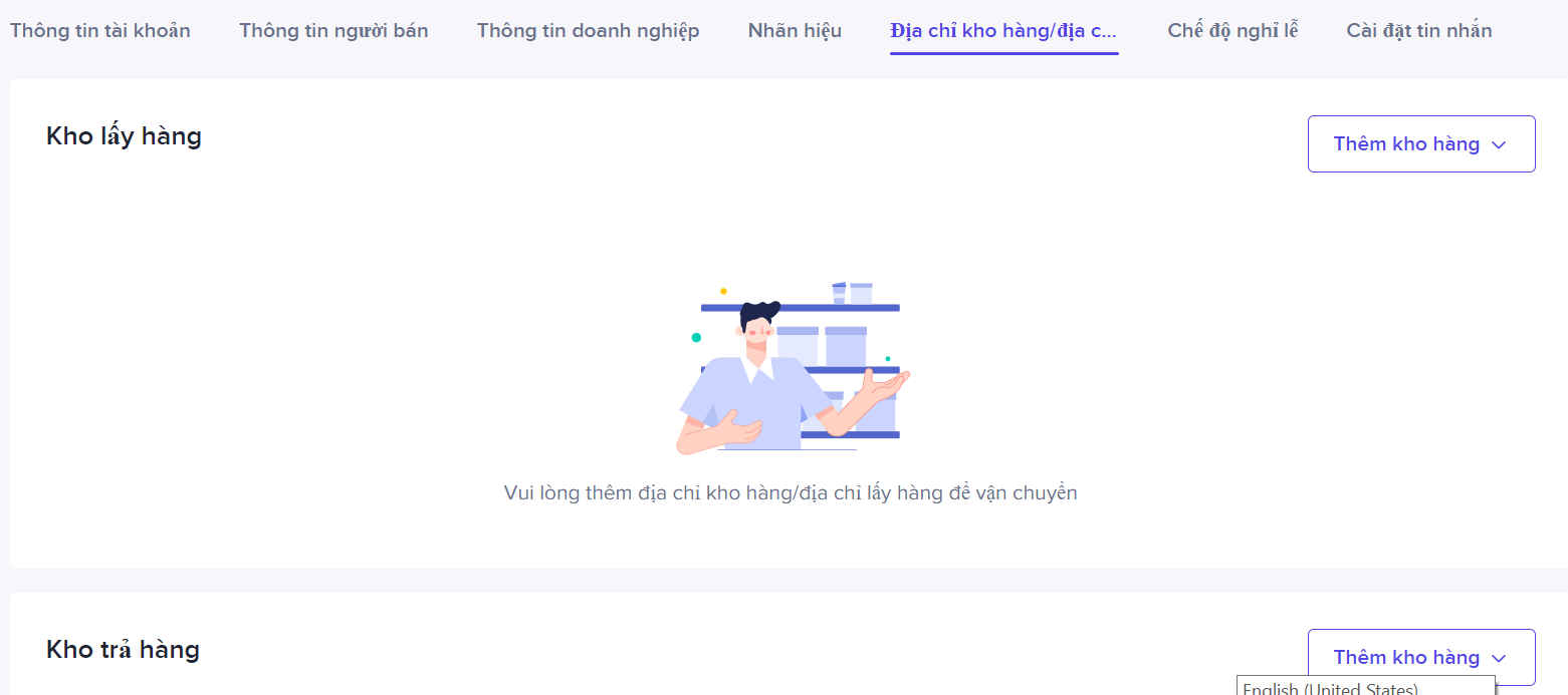 Thông tin kho hàng trên Tik Tok Shop