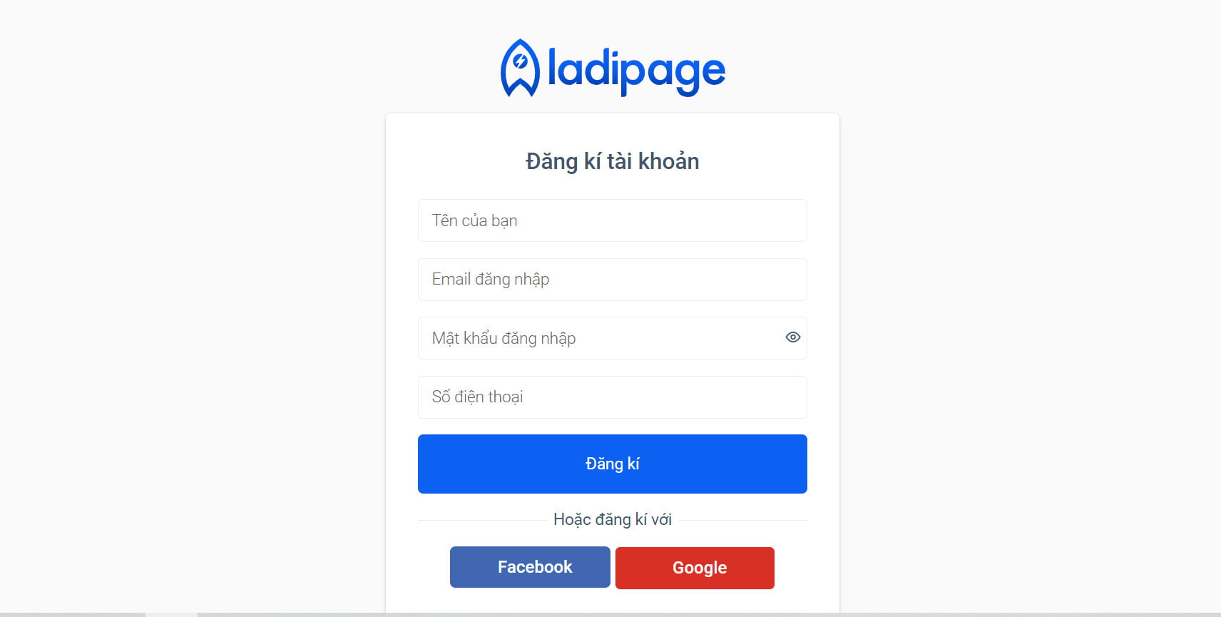 Đăng ký sử dụng landing page