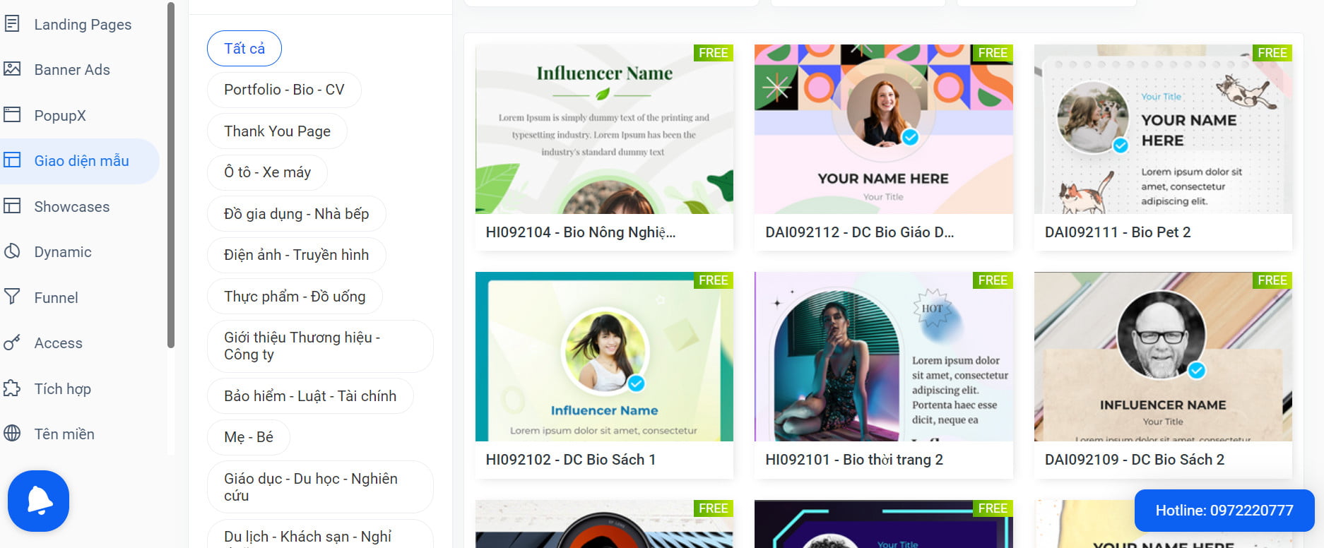 Chọn giao diện mẫu landing page