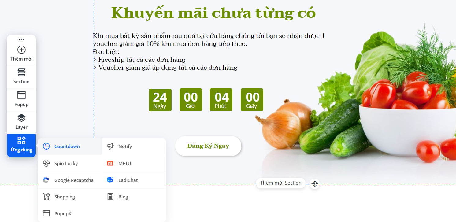 Tạo đồng hồ đếm ngược khi xây dựng landing page