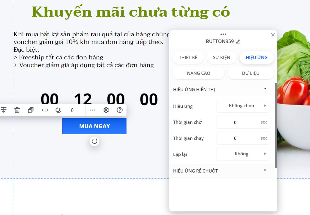 Cài đặt hiệu ứng cho nút bấm