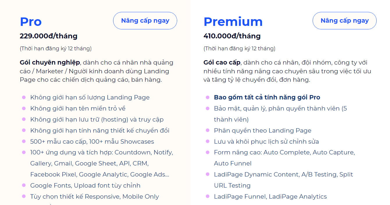 Phí sử dụng bản pro 