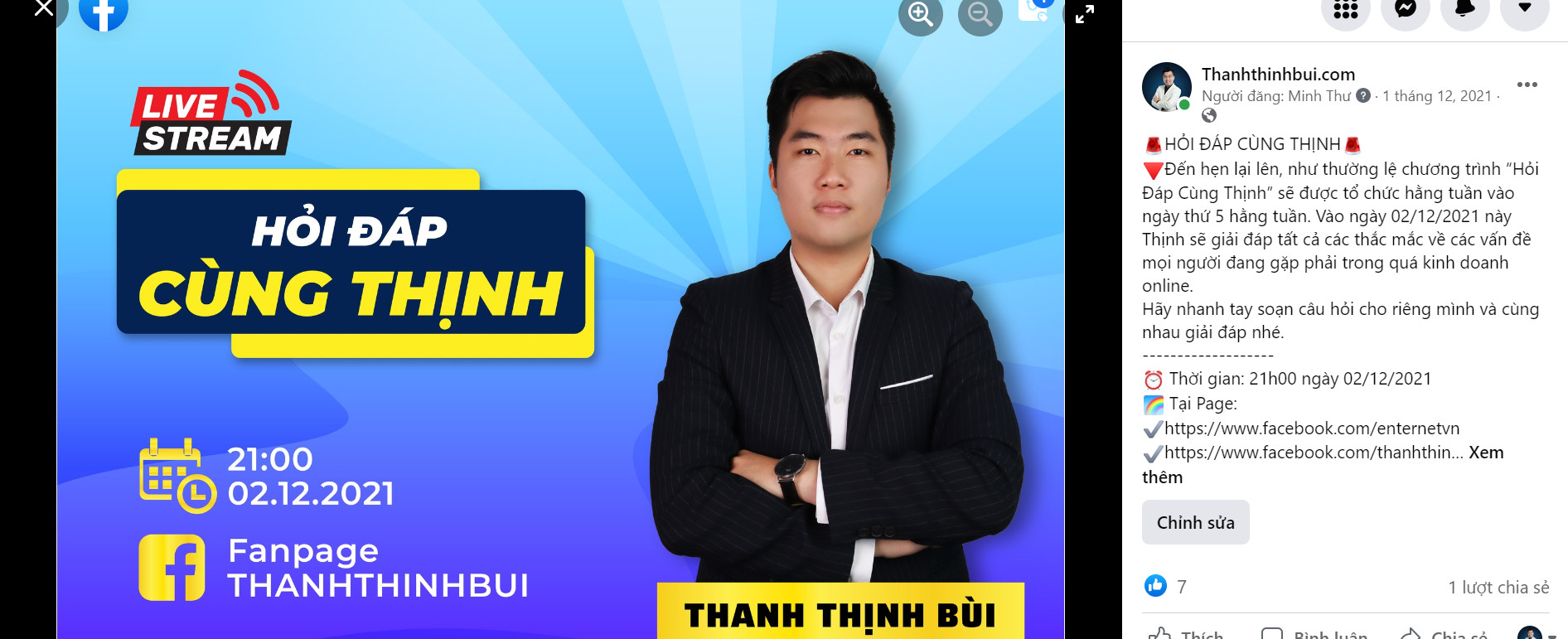 Thông báo trước giờ livestream Facebook