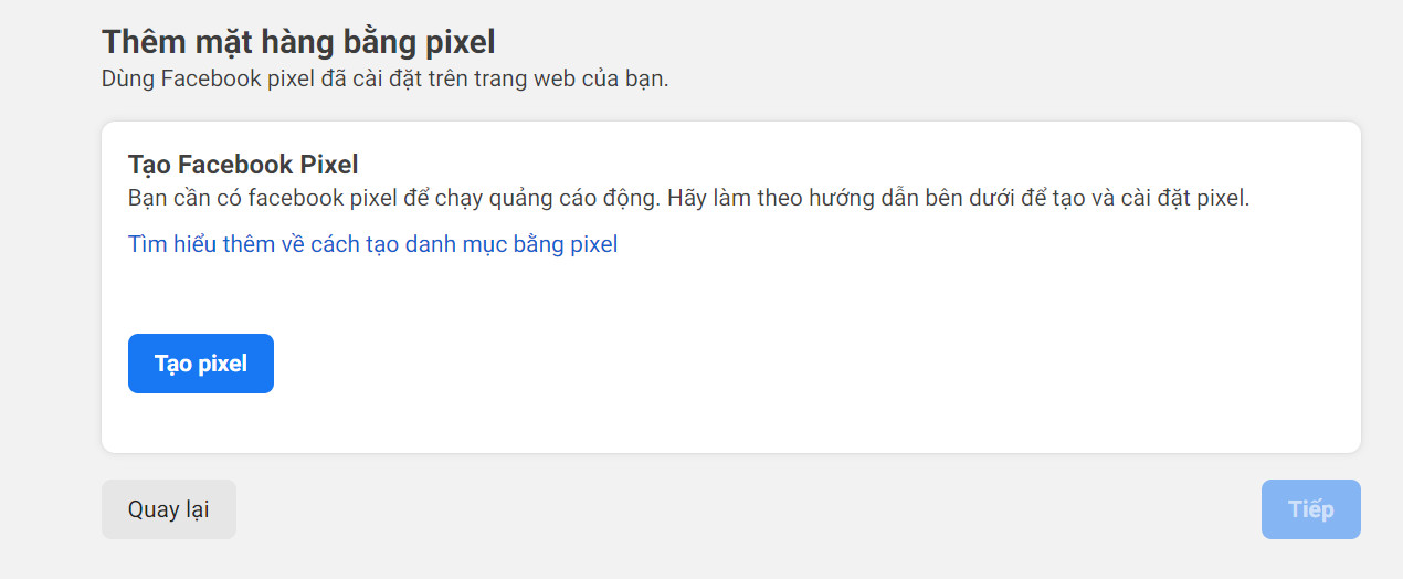 Thêm pixel Facebook khi chạy quảng cáo Dynamic Ads
