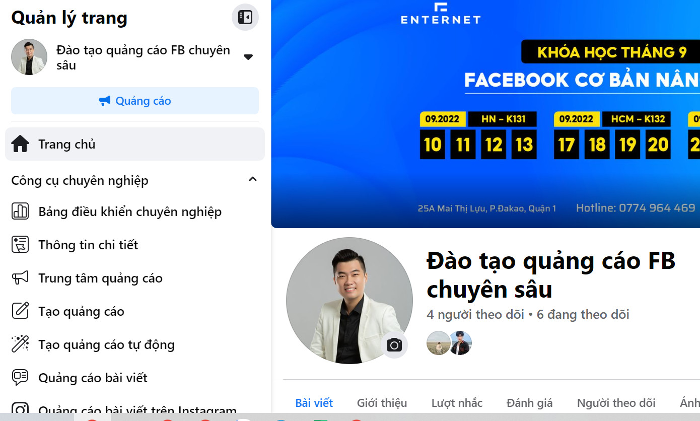 Giao diện quản trị của fanpage pro5