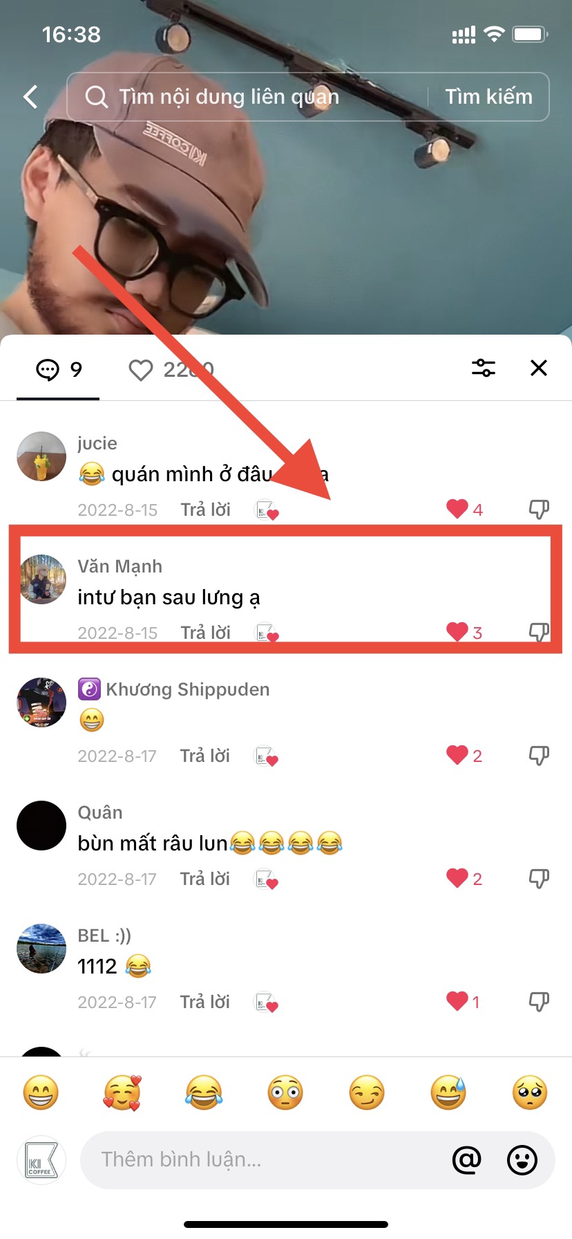 Chọn comment mà bạn muốn ghim