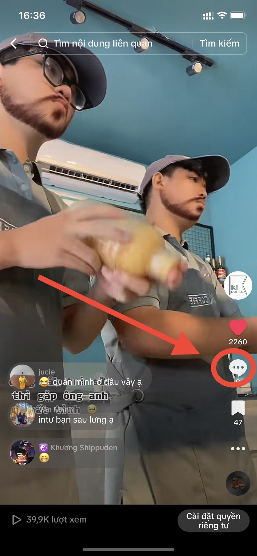 chọn biểu tượng comment để mở tất cả comment