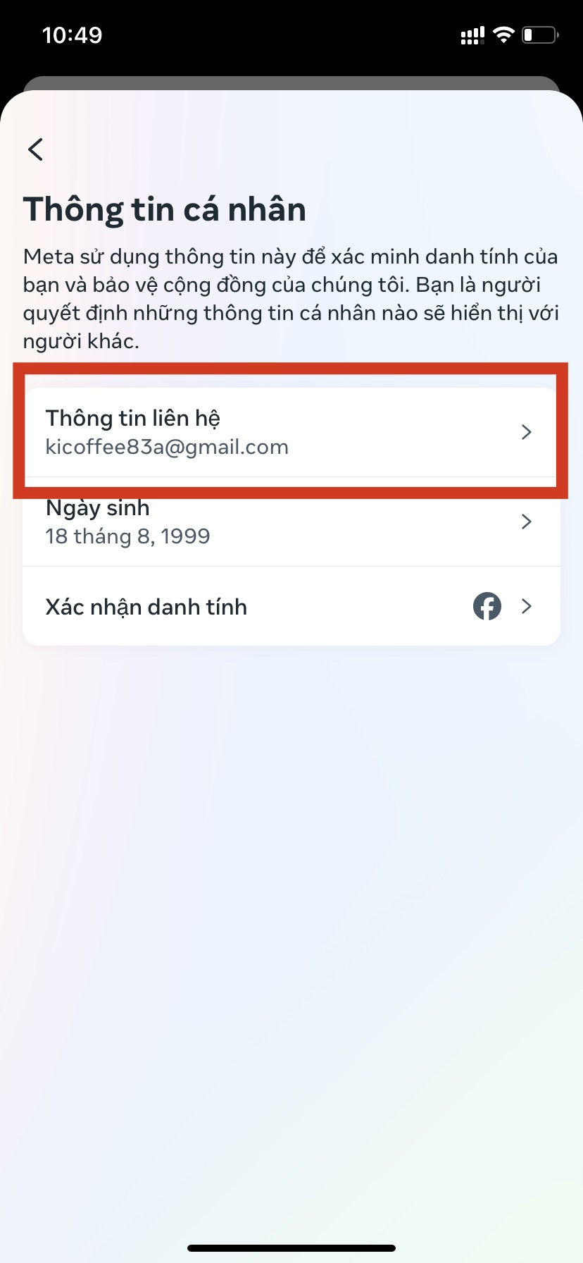 chọn thông tin liên hệ