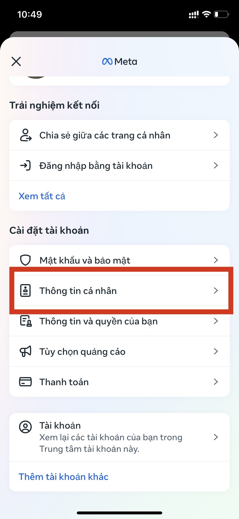 chọn thông tin cá nhân