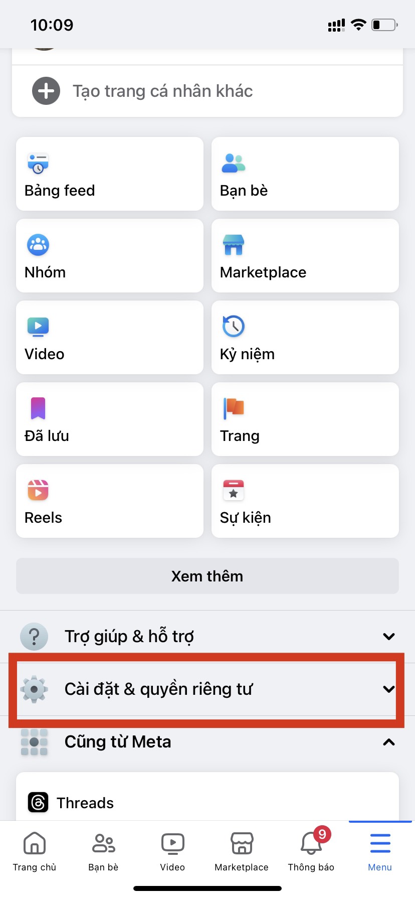 Cài đặt quyền riêng tư