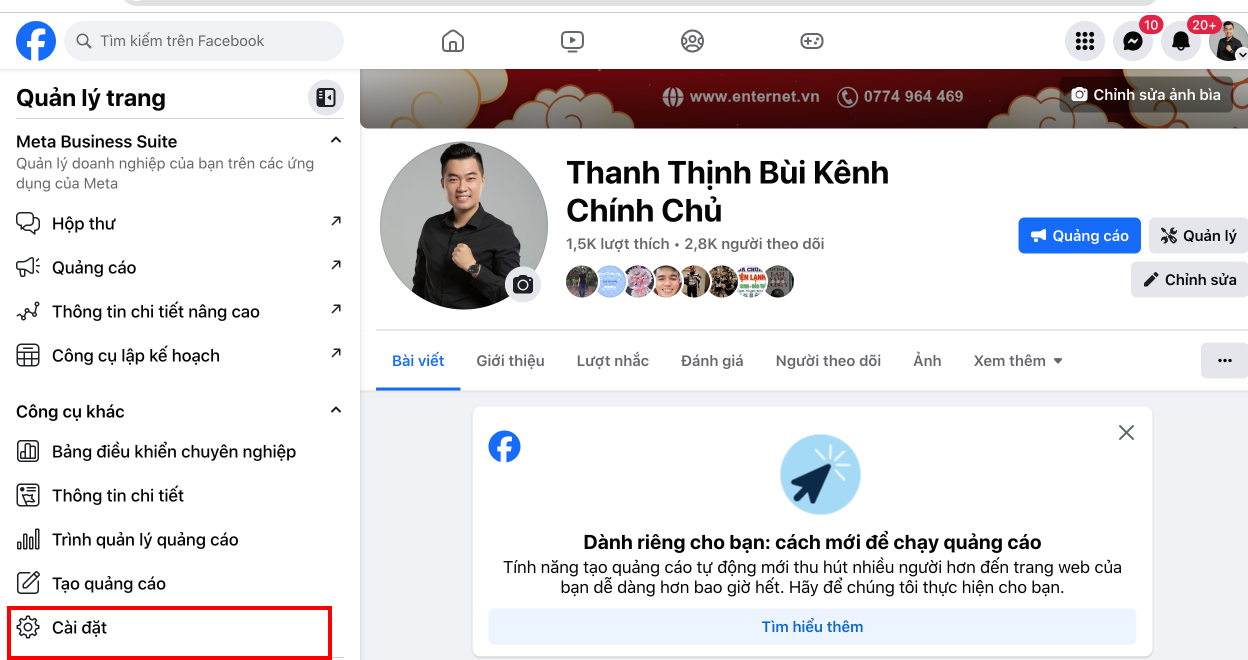 bấm cài đặt