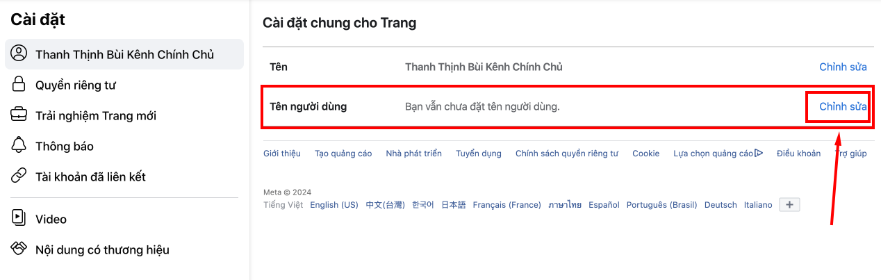 bấm chỉnh sửa tên 