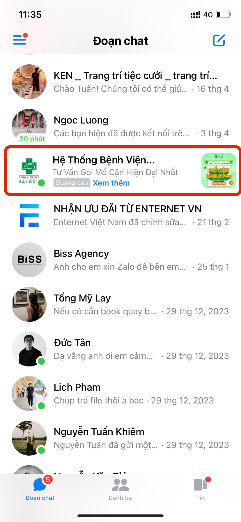 quảng cáo messenger